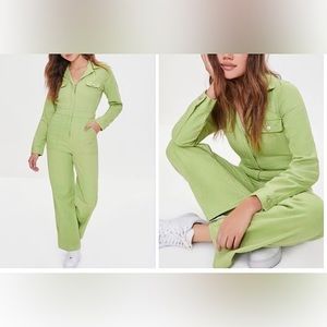 Forever 21 Lime Green Denim Utility Jumpsuit